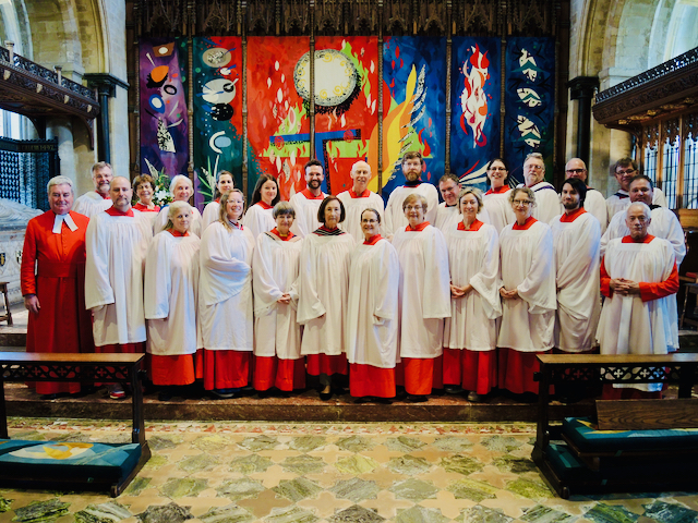 Chichester Cathedral, the choir assembled in front of the high altar