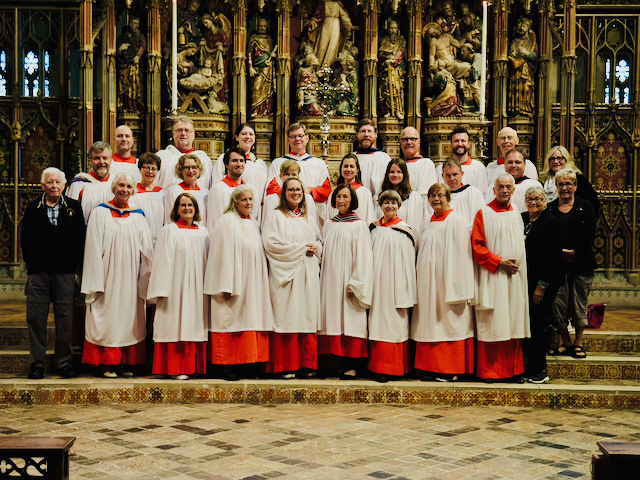 Gloucester Cathedral, the choir assembled in front of the high altar